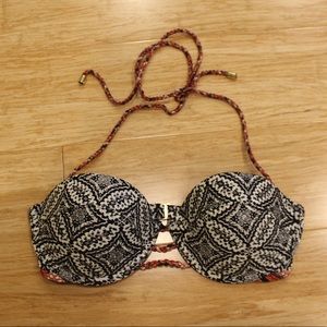 ABERCROMBIE Patterned Swim Top w/ Pink Rope Straps